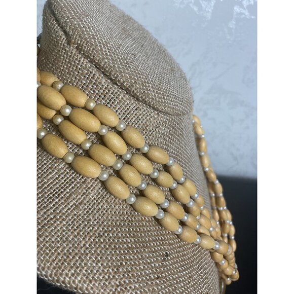 Handcrafted Wooden & Bead Multistrand Necklace With Pendant - Picture 3 of 5